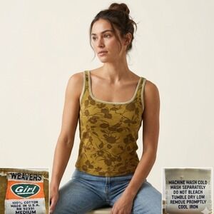 Vintage Girl Skateboards Weavers Tank Top‎ Medium Floral Mustard Yellow Y2K USA